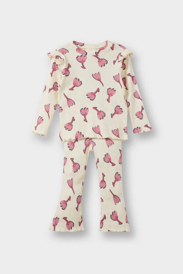 Girls' Baby 2-Piece Floral Ribbed Sweatshirt and Flared Leggings Set