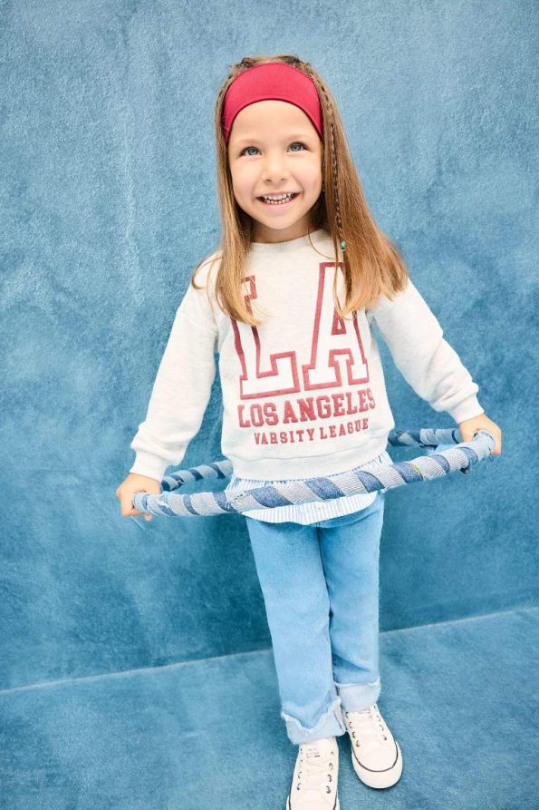 Girls' Soft Fleece Lined School Sweatshirt with Bicycle Neck Design