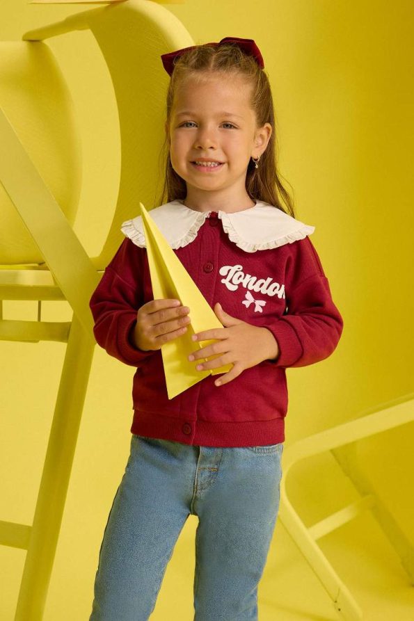 Girls' Button-Up School Cardigan with Large Collar