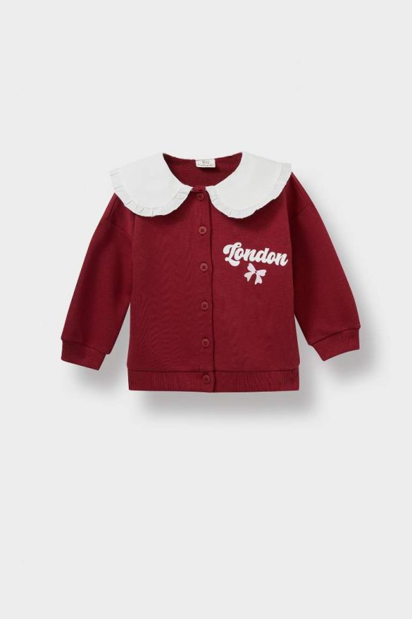 Girls' Button-Up School Cardigan with Large Collar