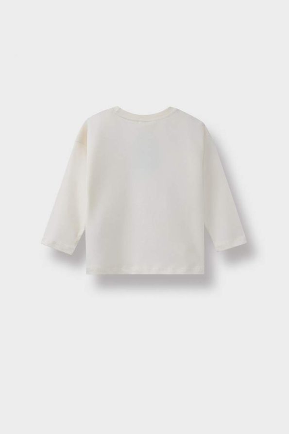 Girls' Long Sleeve Bear Print Crew Neck T-Shirt