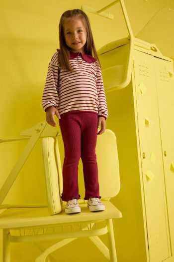 Girls' Baby 2-Piece Set with Large Collar Striped Long Sleeve T-Shirt and Flared Leggings
