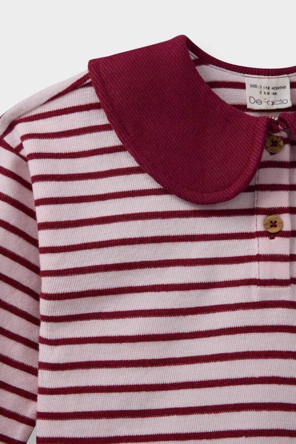 Girls' Baby 2-Piece Set with Large Collar Striped Long Sleeve T-Shirt and Flared Leggings