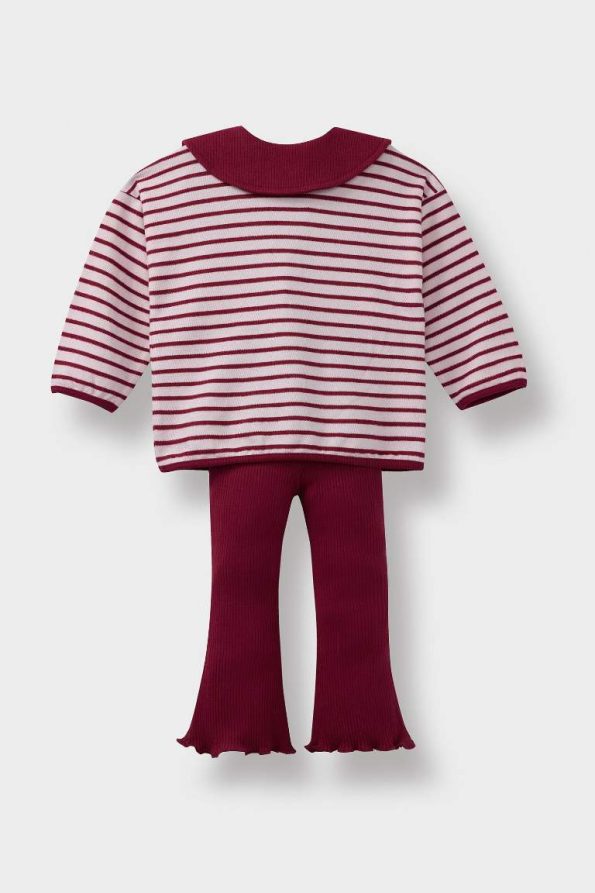 Girls' Baby 2-Piece Set with Large Collar Striped Long Sleeve T-Shirt and Flared Leggings