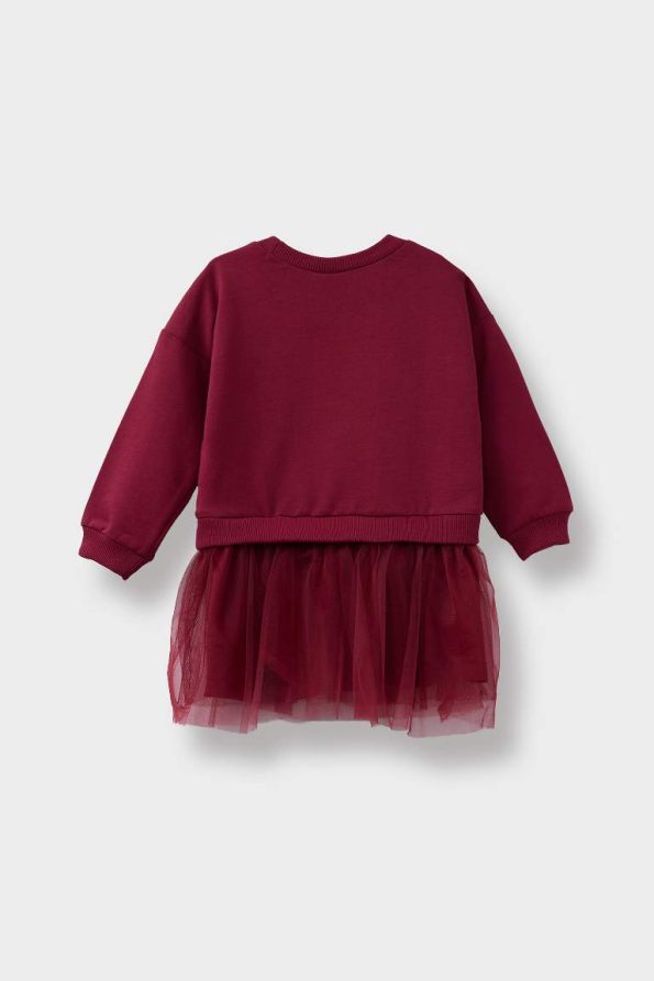 Girls' Printed Long Sleeve Tulle Dress