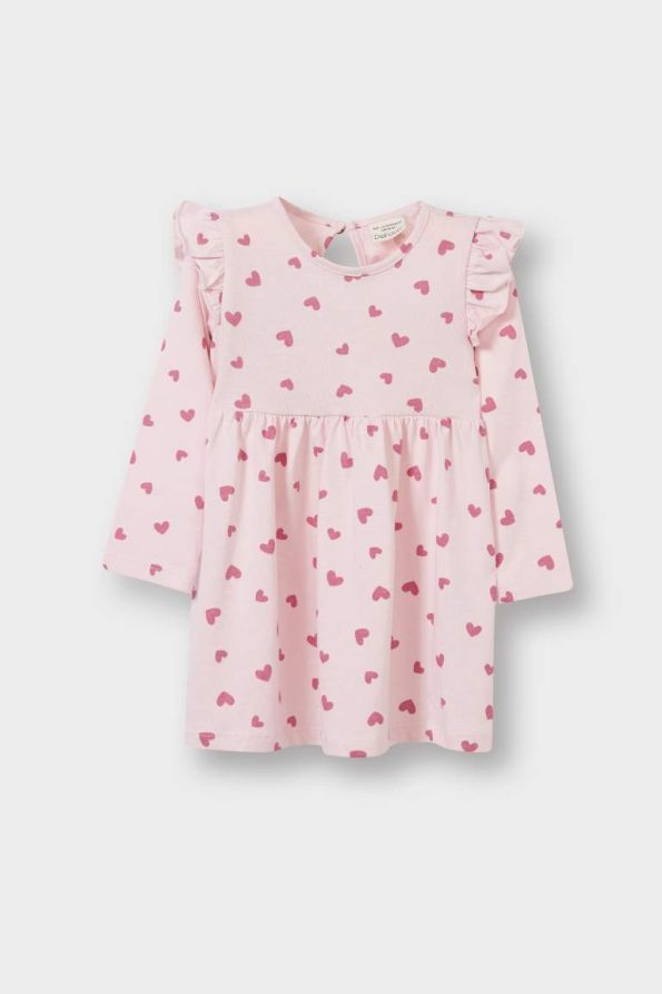 Girls' Long Sleeve Heart Print Dress