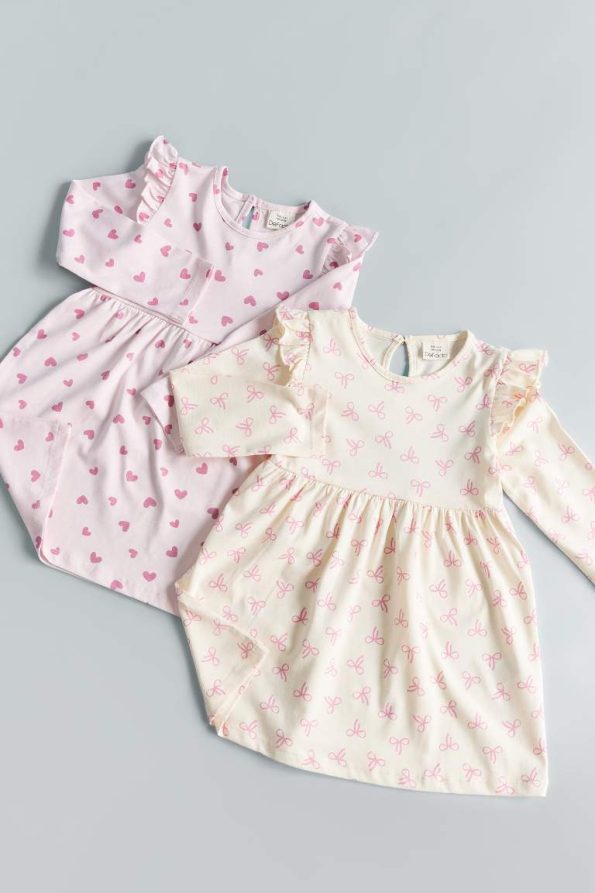 Girls' Long Sleeve Heart Print Dress