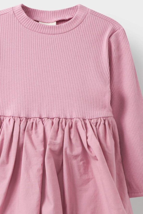 Baby Girl Long Sleeve Ribbed Dress with Balloon Skirt