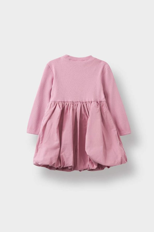 Baby Girl Long Sleeve Ribbed Dress with Balloon Skirt