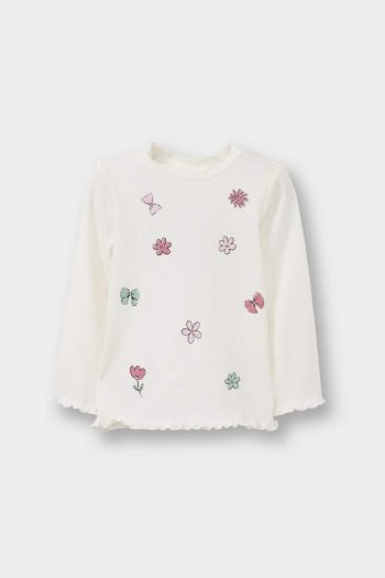 Girls' Long Sleeve Bicycle Neck Printed T-Shirt