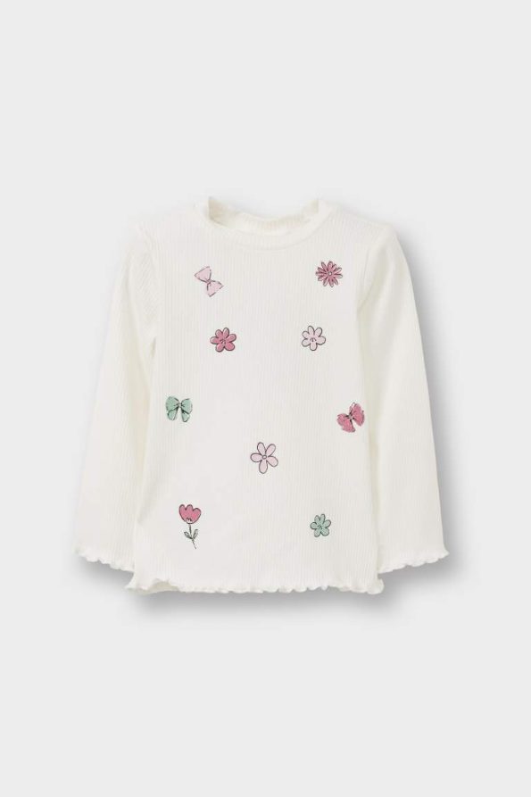 Girls' Long Sleeve Bicycle Neck Printed T-Shirt