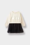 Girls' Printed Long Sleeve Tulle Dress