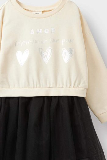 Girls' Printed Long Sleeve Tulle Dress