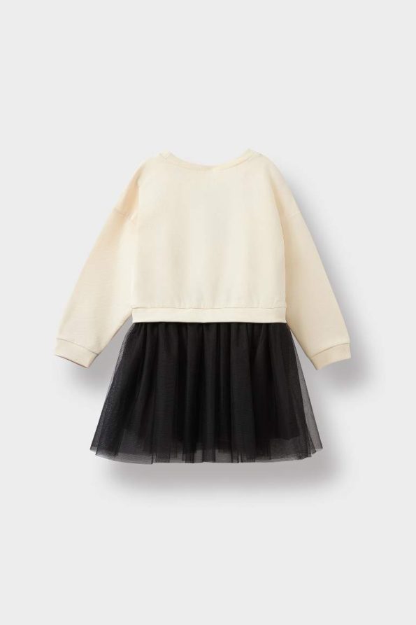 Girls' Printed Long Sleeve Tulle Dress