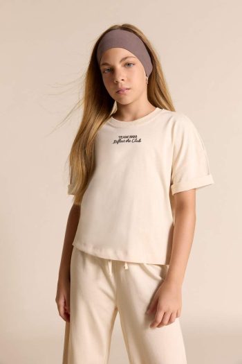 Girls' 2-Piece Set with Short Sleeve Printed T-Shirt and Elastic Waist Long Pants