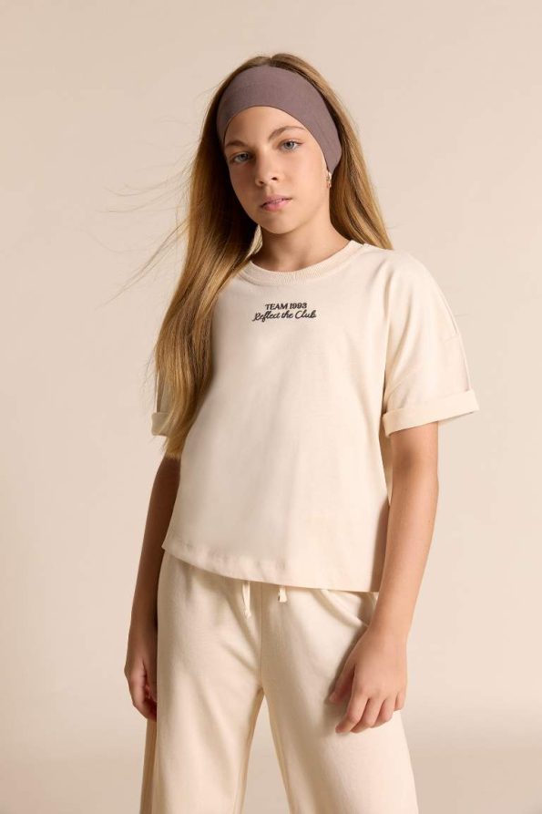Girls' 2-Piece Set with Short Sleeve Printed T-Shirt and Elastic Waist Long Pants