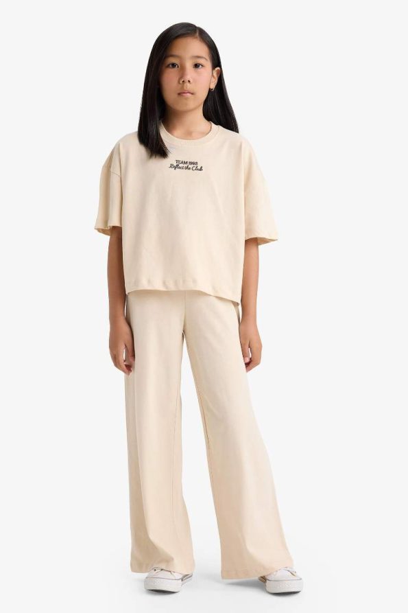 Girls' 2-Piece Set with Short Sleeve Printed T-Shirt and Elastic Waist Long Pants
