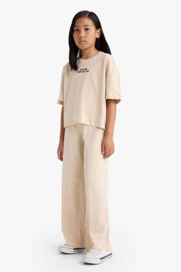 Girls' 2-Piece Set with Short Sleeve Printed T-Shirt and Elastic Waist Long Pants