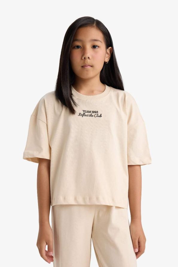 Girls' 2-Piece Set with Short Sleeve Printed T-Shirt and Elastic Waist Long Pants