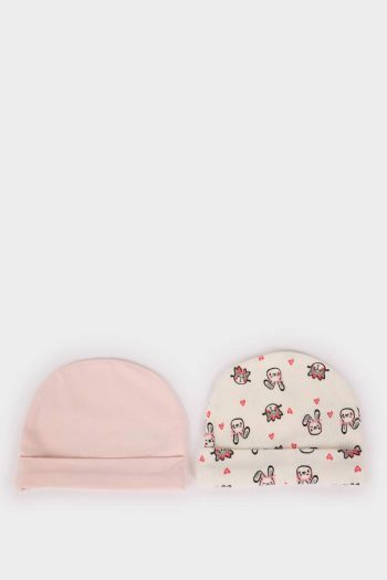 Newborn Baby Girl Patterned Cotton Beanie Set