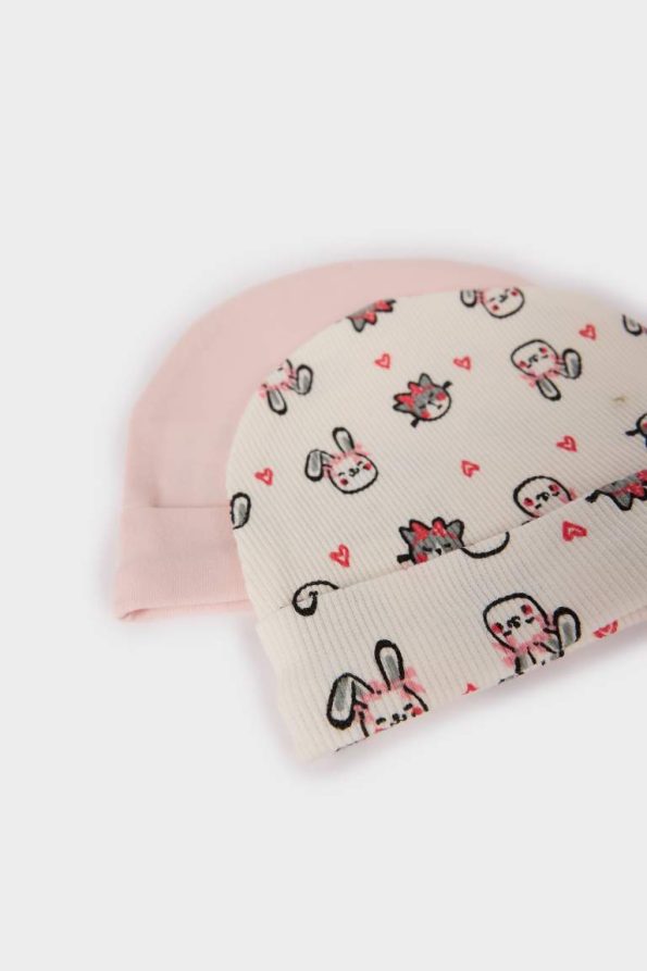 Newborn Baby Girl Patterned Cotton Beanie Set