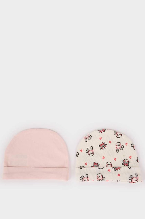 Newborn Baby Girl Patterned Cotton Beanie Set