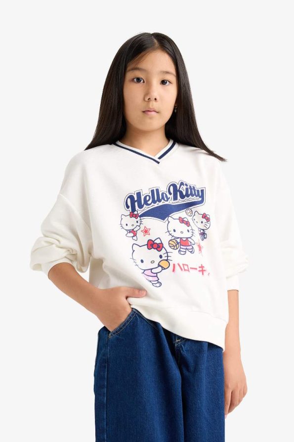 Girls' Hello Kitty Oversized V-Neck Sweatshirt