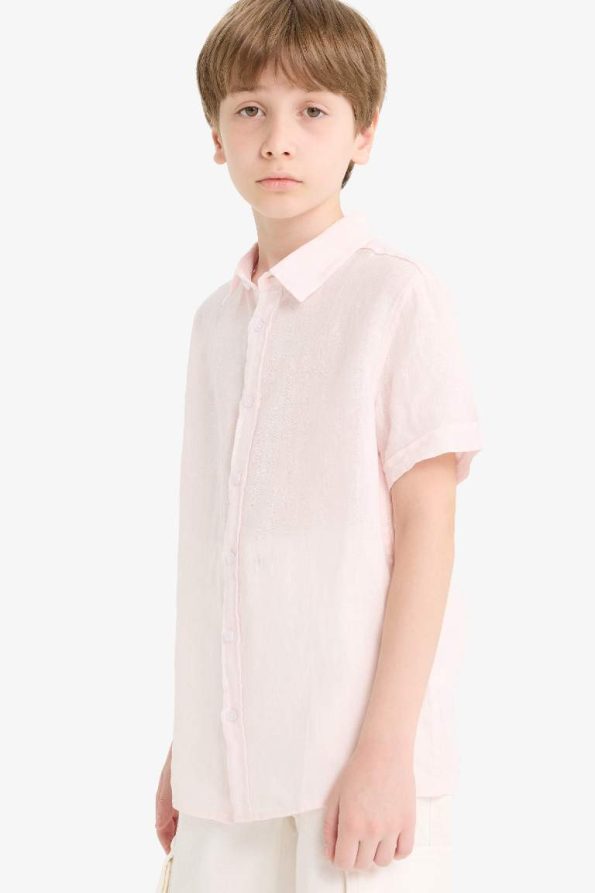 Boys' Father's Day Polo Collar Linen Short Sleeve Shirt