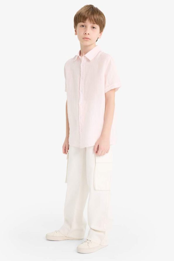 Boys' Father's Day Polo Collar Linen Short Sleeve Shirt