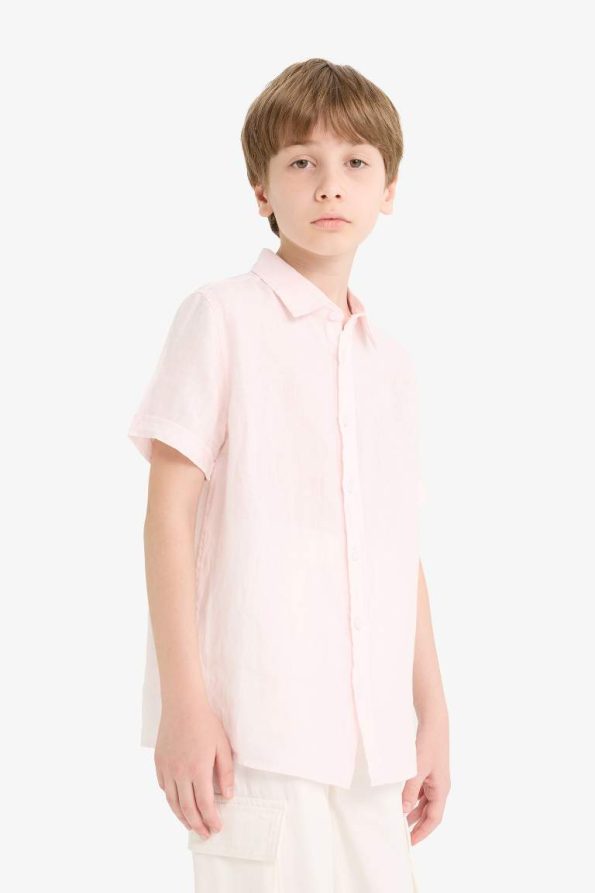 Boys' Father's Day Polo Collar Linen Short Sleeve Shirt