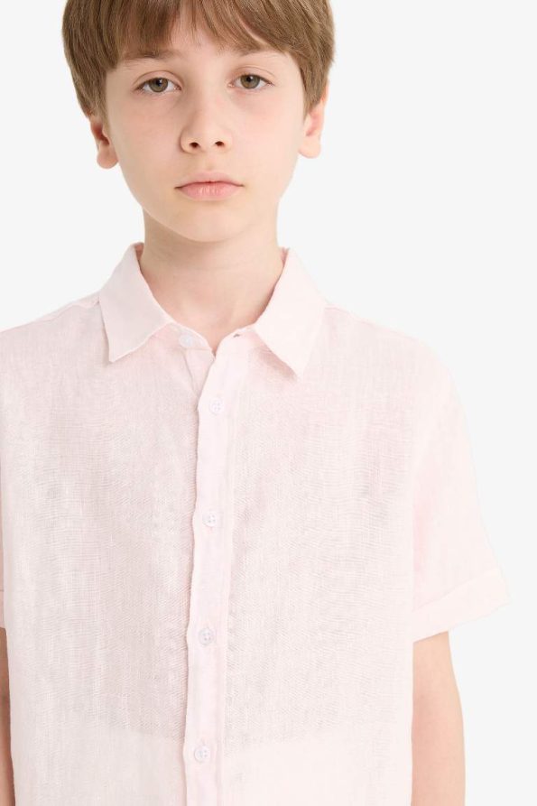 Boys' Father's Day Polo Collar Linen Short Sleeve Shirt