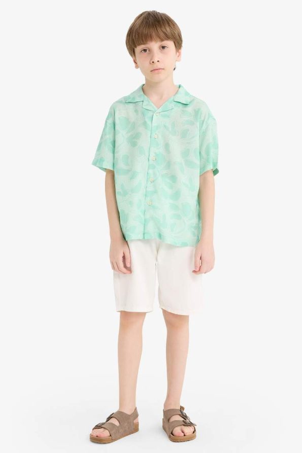 Boys' Oversized Patterned Viscose Short Sleeve Polo Shirt