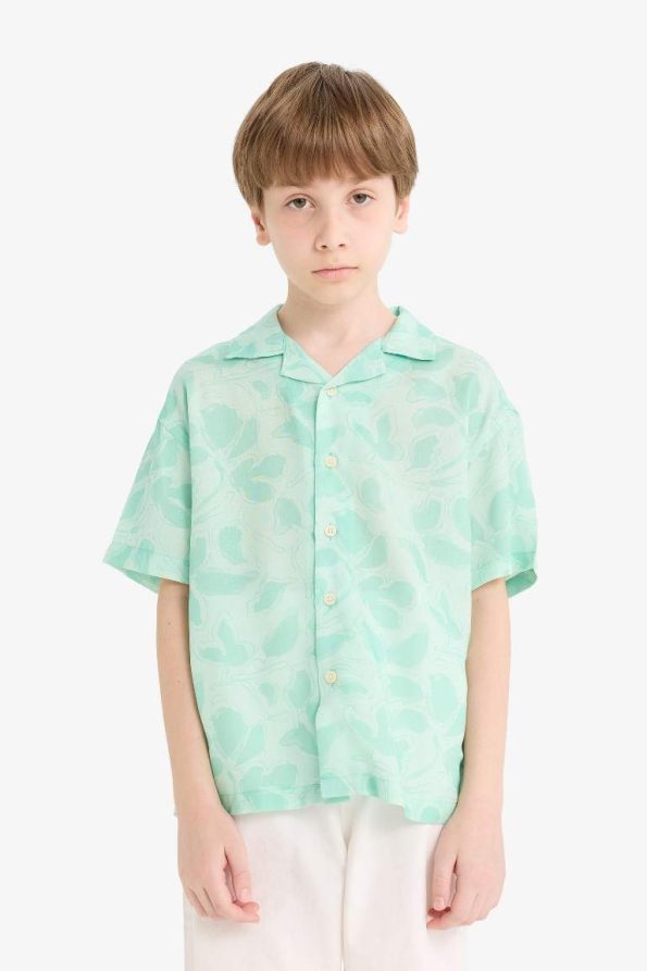Boys' Oversized Patterned Viscose Short Sleeve Polo Shirt