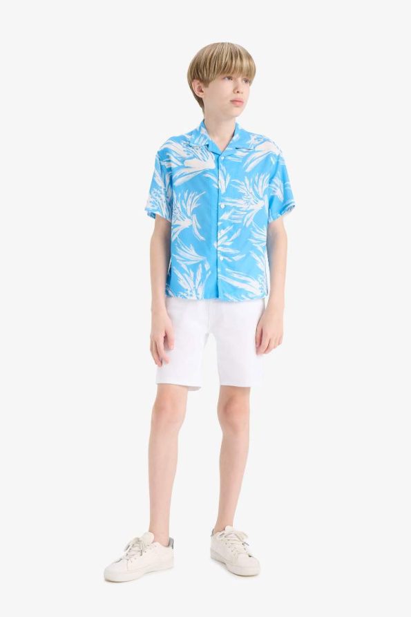 Boys' Oversized Wide Fit Patterned Polo Collar Short Sleeve Shirt