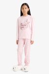 Girls' Printed Long Sleeve Pajama Set with Patterned Pants