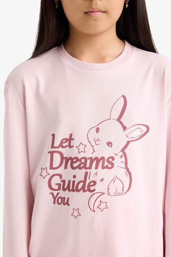 Girls' Printed Long Sleeve Pajama Set with Patterned Pants