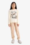 Girls' Printed Long Sleeve Pajama Set with Patterned Pants