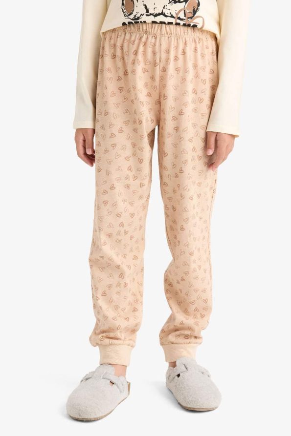 Girls' Printed Long Sleeve Pajama Set with Patterned Pants