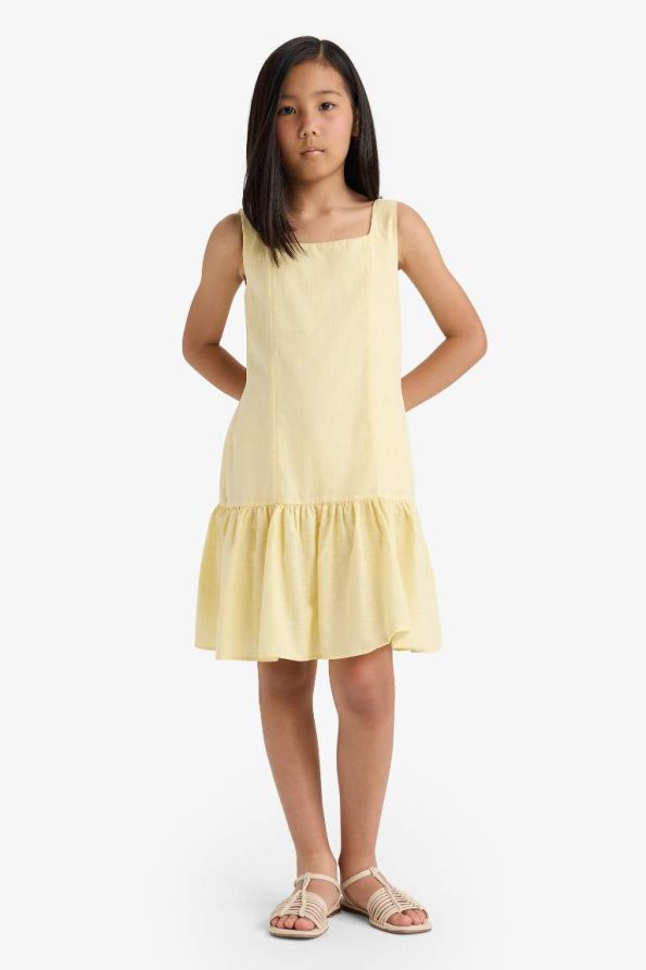 Girls' Cotton Sleeveless Summer Dress with Ruffled Round Neck