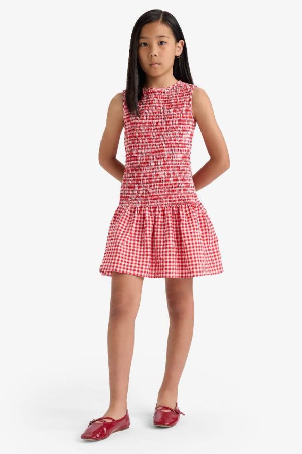 Girls' Summer Sleeveless Checkered Dress with Round Neck