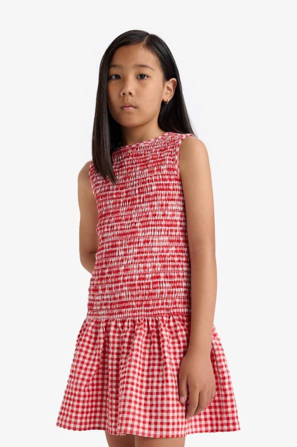 Girls' Summer Sleeveless Checkered Dress with Round Neck