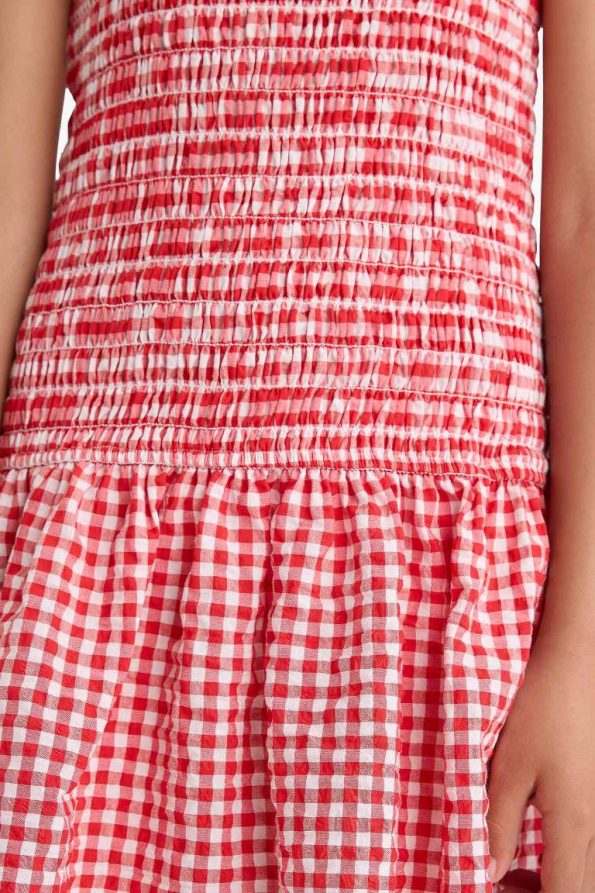 Girls' Summer Sleeveless Checkered Dress with Round Neck