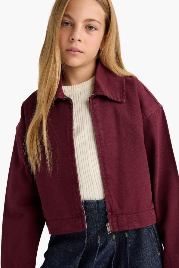 Girls' School Gabardine Zip-Up Crop Jacket