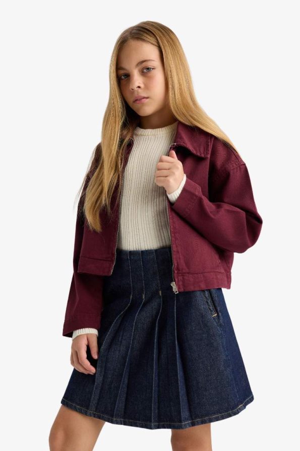 Girls' School Gabardine Zip-Up Crop Jacket
