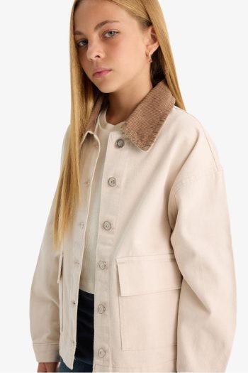 Girls' School Gabardine Jacket with Contrast Collar
