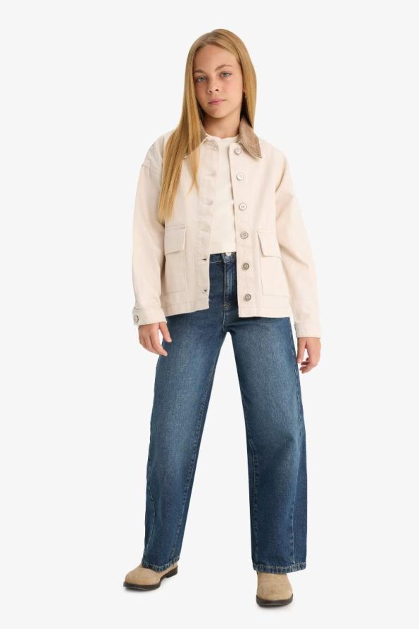 Girls' School Gabardine Jacket with Contrast Collar