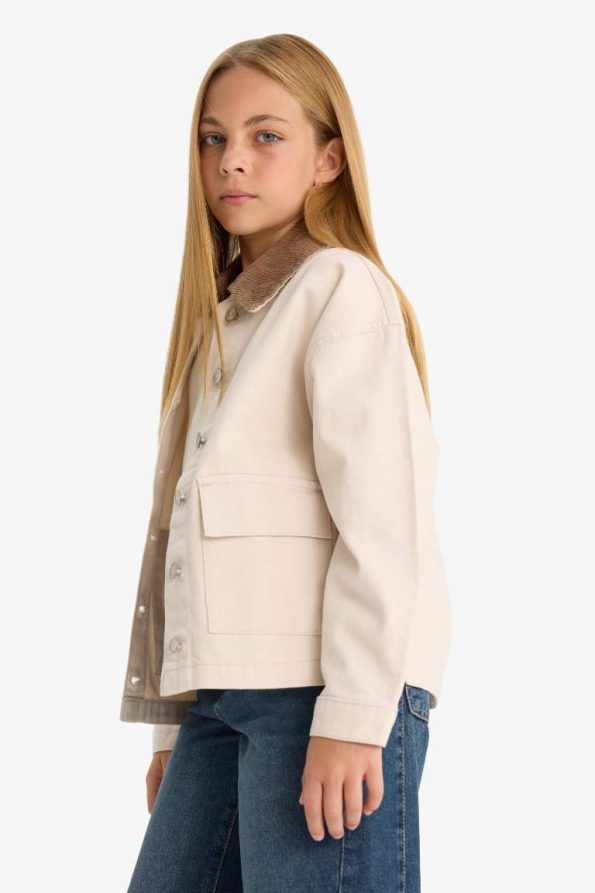 Girls' School Gabardine Jacket with Contrast Collar