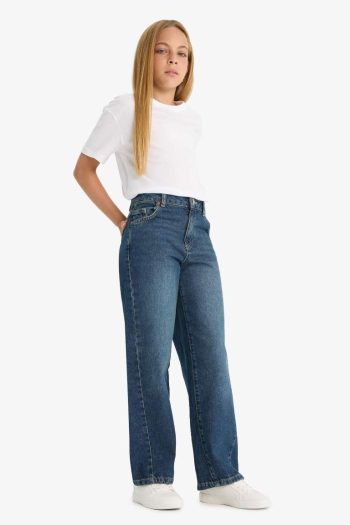 Girls' School Balloon Fit Wide Leg Jeans