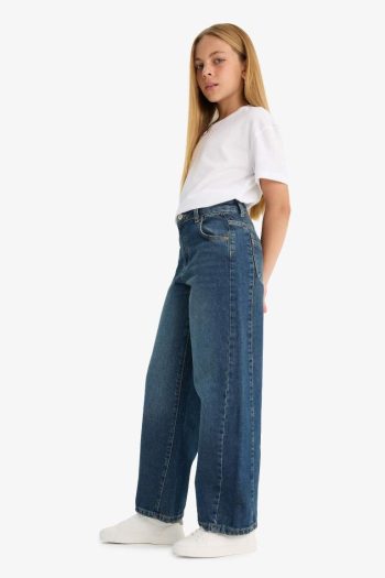 Girls' School Balloon Fit Wide Leg Jeans