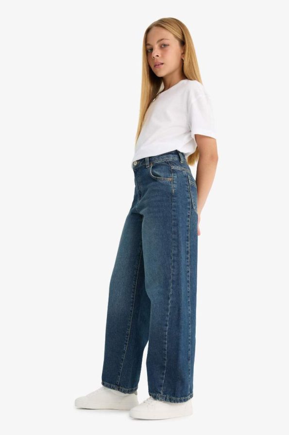 Girls' School Balloon Fit Wide Leg Jeans